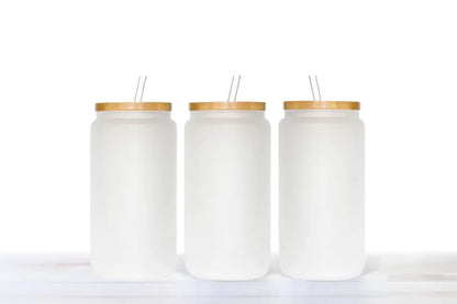 Print On Demand 16 oz Can Glass With Bamboo Lid and Straw MATTE/FROSTED
SUBLIMATION - NO WHITE OR LIGHT COLORS
