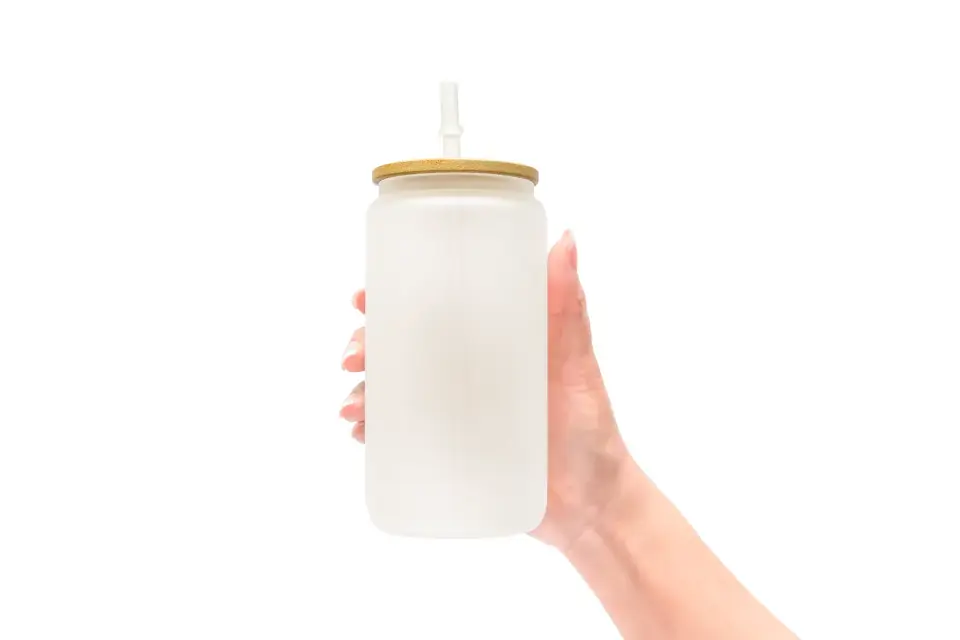 Print On Demand 16 oz Can Glass With Bamboo Lid and Straw MATTE/FROSTED
SUBLIMATION - NO WHITE OR LIGHT COLORS