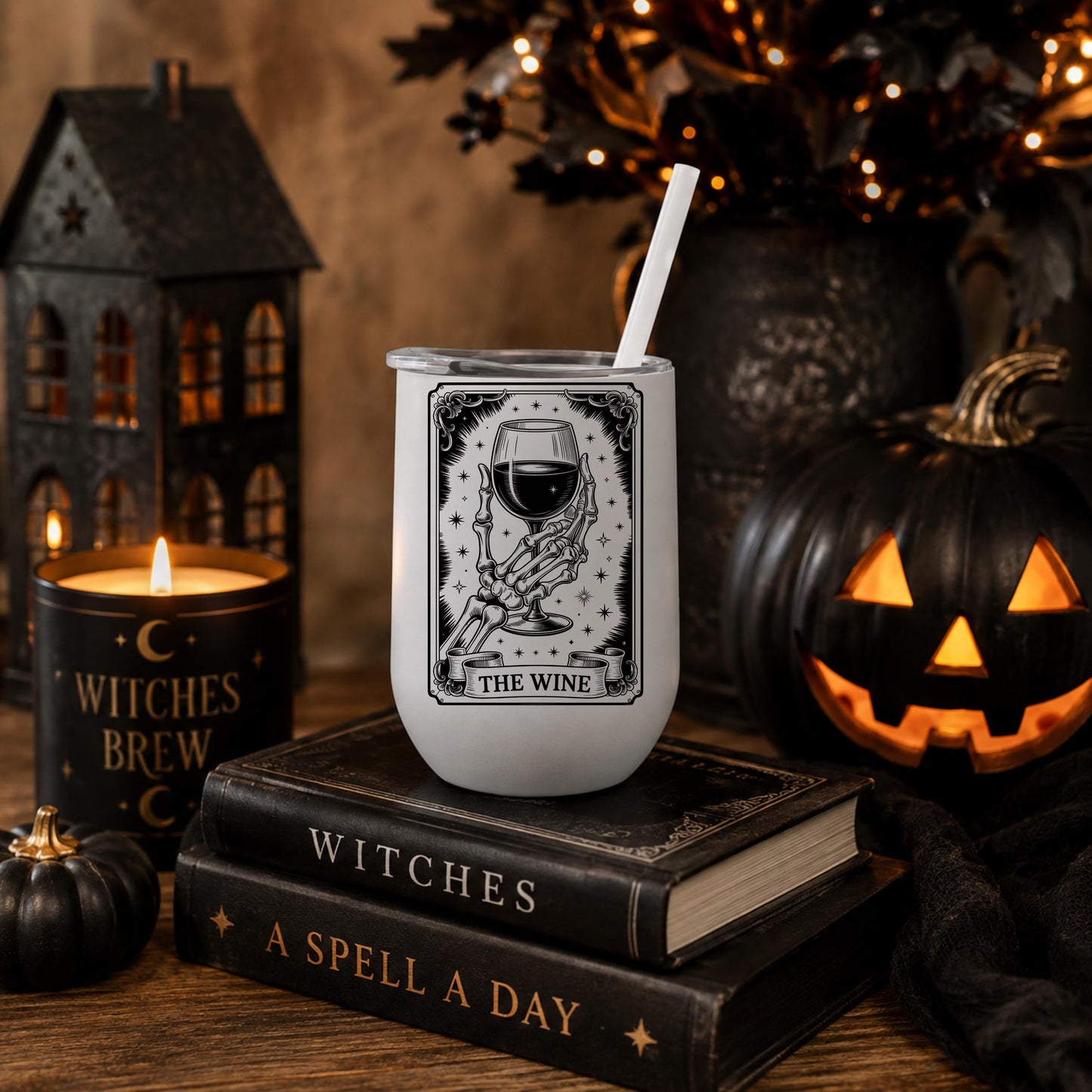 Halloween - Halloween Tumbler- Tarot Card - The Wine - Wine Tumbler 12 oz Wine tumbler