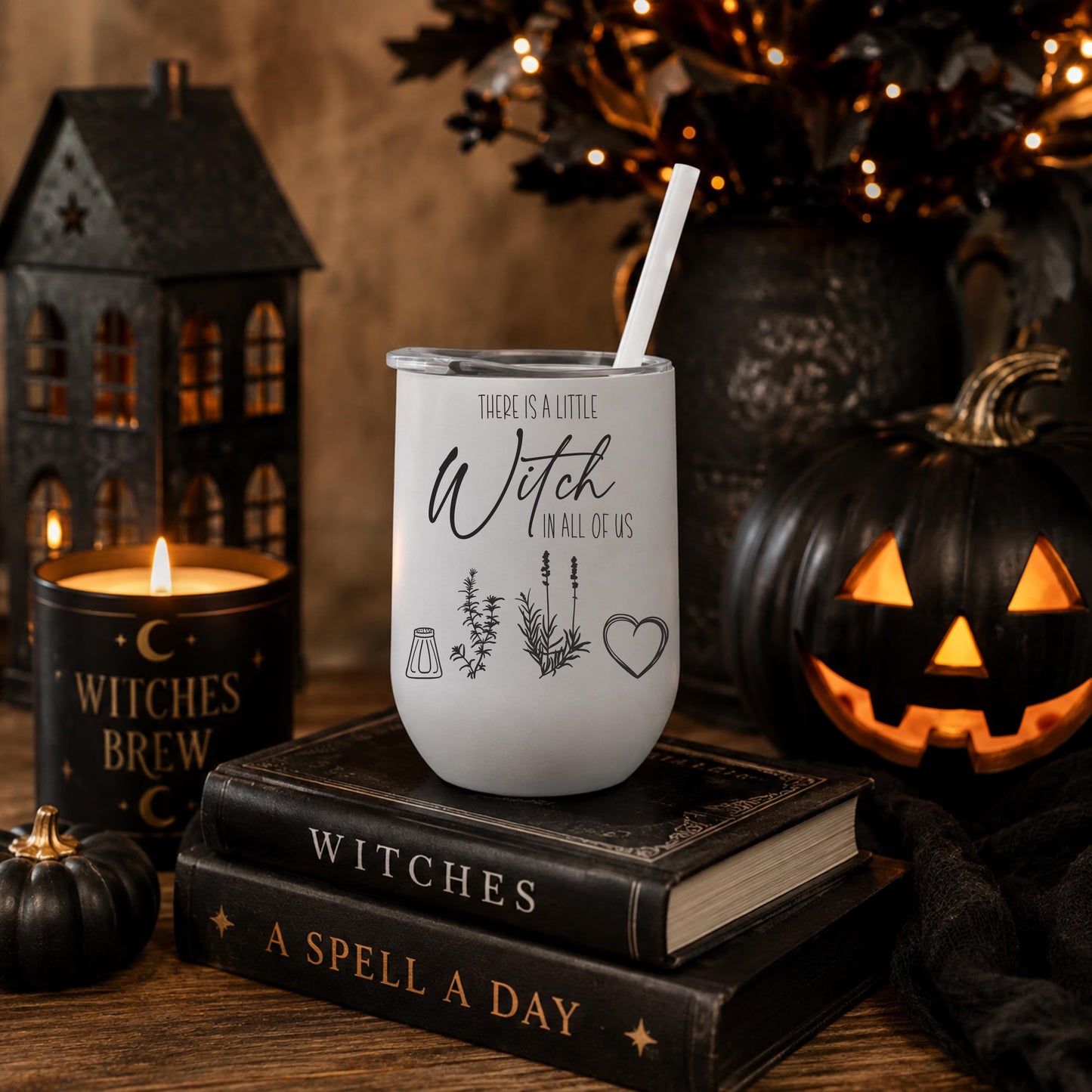 Halloween - Halloween Tumbler- There's A Little Witch In All Of Us Tumbler - 12 oz Wine tumbler